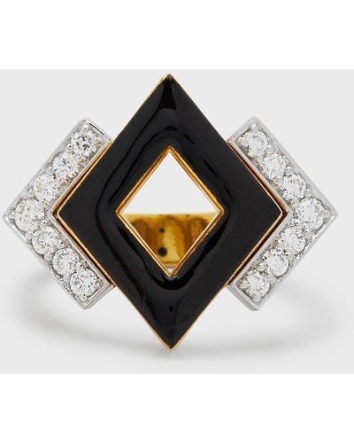 David Webb 18k Gold & Platinum Double Diamond Ring, Size 6.5 - Blue