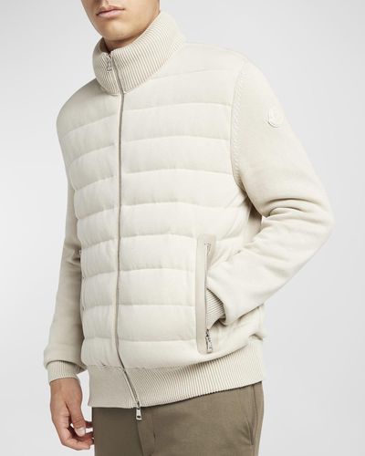 Moncler Quilted Zip-Front Cardigan - Natural