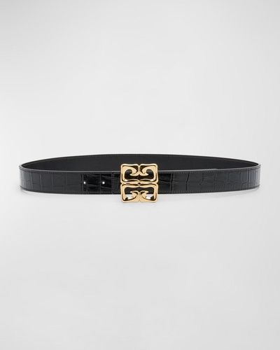 Givenchy 4G Baroque Reversible Croc-Embossed & Smooth Leather Belt - Black