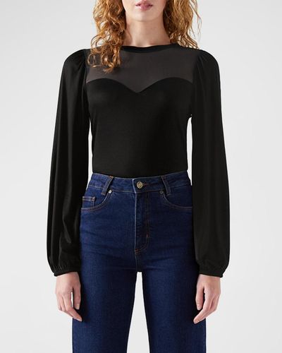 LK Bennett Wilma Blouson-sleeve Illusion Jersey Top - Black