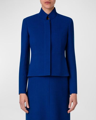 Akris Wool Crepe Tailored Short Jacket - Blue