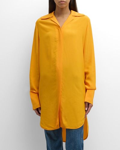 Co. Wide Llar Button-Down Tunic Shirt - Yellow