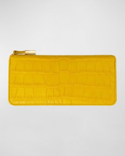 Abas Zip Polished Matte Alligator Continental Wallet - Yellow