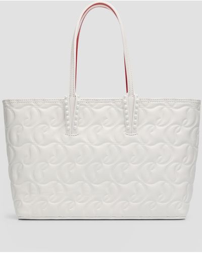 Christian Louboutin Cabata Small Tote In Cl Embossed Nappa Leather - Gray