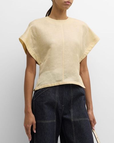 Co. Dolman Short-sleeve Linen-silk Top - Natural
