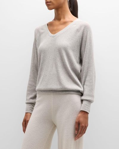 Pj Salvage Textured Essentials Ribbed V-Neck Sweatshirt - Gray