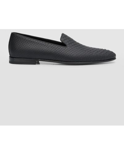 Manolo Blahnik Mario Python Leather Loafers - Black