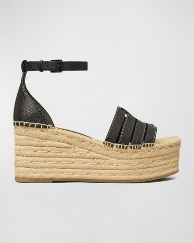 Tory Burch Ines Caged Leather Double T Espadrilles - Metallic