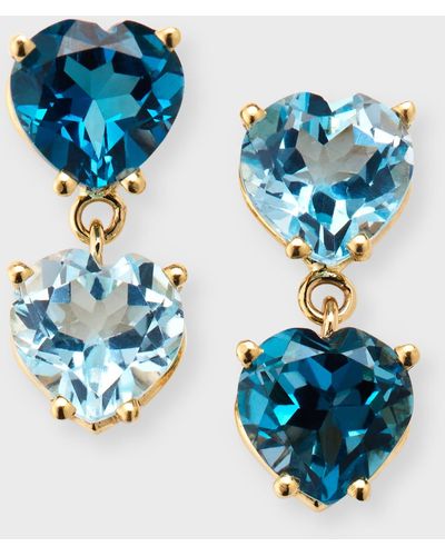 POPPY FINCH Duo Faceted Heart Topaz Earrings - Blue