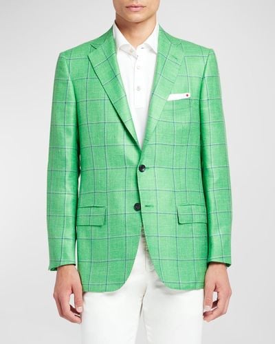 Kiton Windowpane Cashmere-Blend Sport Coat - Green