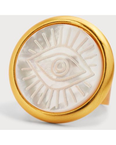 Nest Carved Mother-Of- Signet Ring - Metallic