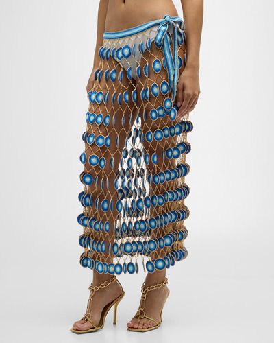MY BEACHY SIDE Hand Crochet Convertible Skirt Dress With Evil Eye Motifs - Blue