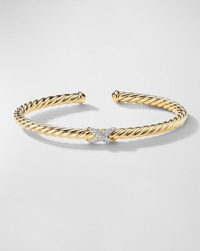 David Yurman Cablespira X-station Bracelet With Diamonds In 18k Gold, 4mm - Metallic