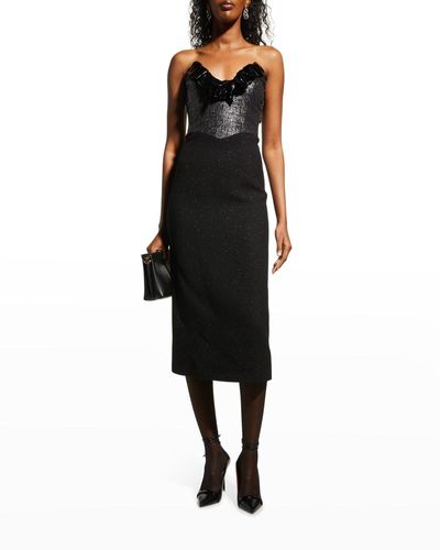 Alessandra Rich Strapless Metallic Tweed Midi Dress - Black