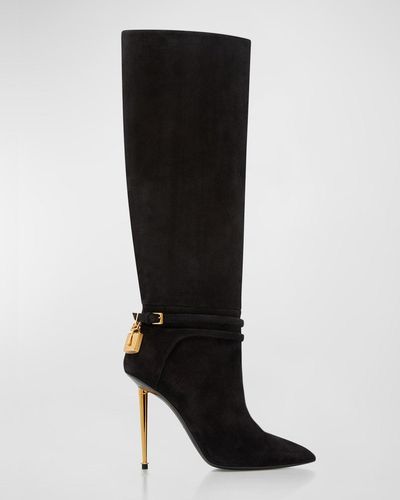 Tom Ford Lock 105Mm Suede Knee Boots - Black
