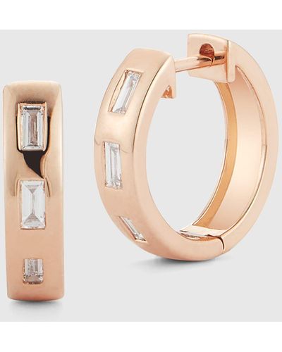WALTERS FAITH Ottoline Rose Gold Huggie Earrings With Gypsy-set Baguette Diamonds - Pink