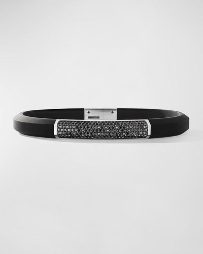 David Yurman Streamline Id Rubber Bracelet With Diamonds And Silver, 8mm - Black