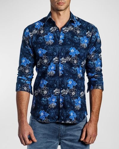 Jared Lang Floral Button-Down Shirt - Blue