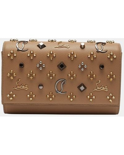 Christian Louboutin Paloma Clutch In Leather With Loubinthesky Spikes - Brown