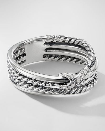 David Yurman X Crossover Ring With Diamonds In Silver, 6mm - Gray