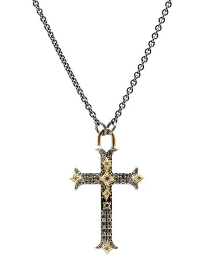 Armenta Old World Diamond Small Cross Pendant Necklace - Metallic