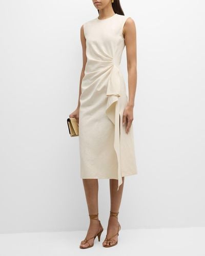 Mantu Sleeveless Pleated Cotton-Linen Midi Dress - Natural