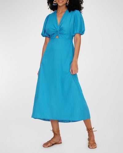 Diane von Furstenberg Marjorie Puff Sleeve Midi Dress - Blue
