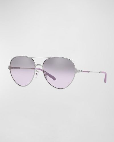 Tory Burch 58mm Gradient Mirrored Pilot Sunglasses - Purple