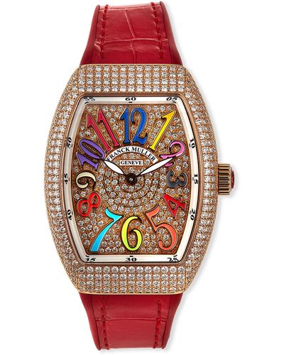 Franck Muller Lady Vanguard Diamond Watch With Embossed Rubber Strap - Red