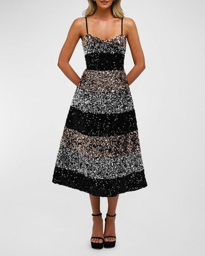 HELSI Jackie Sleeveless Striped Sequin Midi Dress - Black