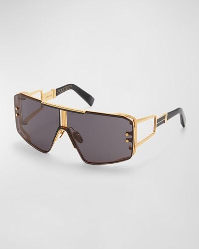 Balmain Le Masque Titanium & Acetate Shield Sunglasses - Metallic