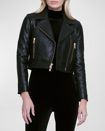 L'Agence Onna Cropped Leather Jacket - Black