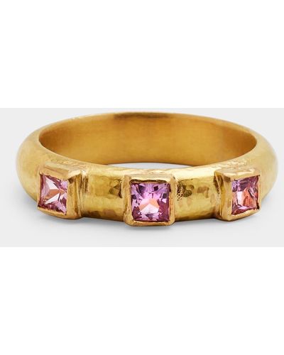 Elizabeth Locke 19k Square Faceted Pink Sapphire Stack Ring, Size 6.5 - Multicolor
