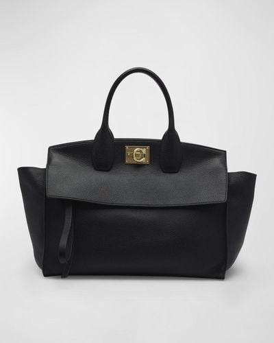 Ferragamo The Studio Leather Top-Handle Satchel Bag - Black