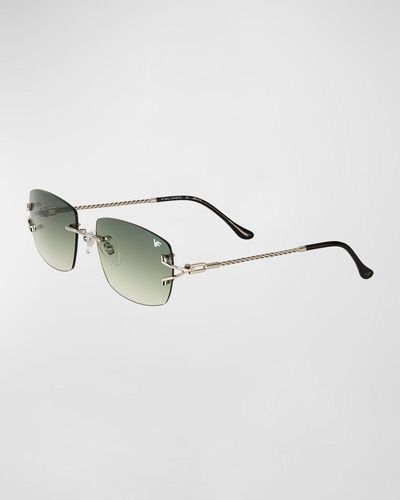 Vintage Frames Company Bal Harbour 24k White Gold Rimless Rectangle Sunglasses - Metallic