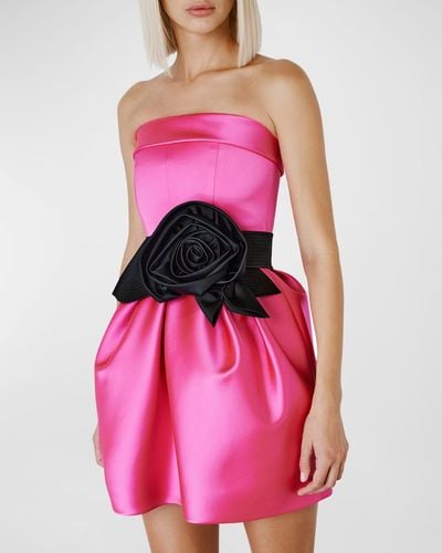 Dice Kayek Strapless Flower-Belt Fit-&-Flare Mini Dress - Pink