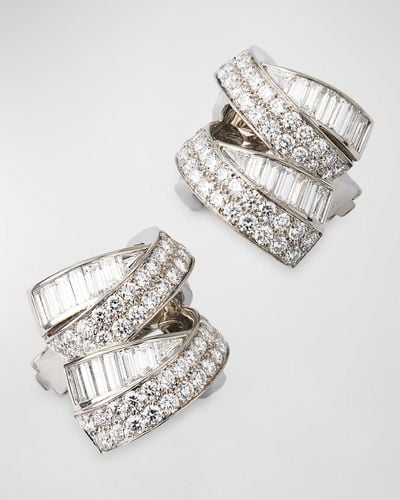 Verdura Platinum Diamond Double X Earclips - White