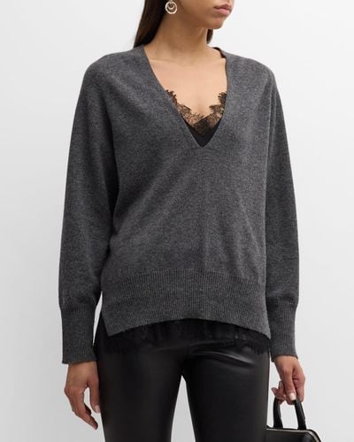 Brochu Walker Lace-Trim Layered Pullover - Gray