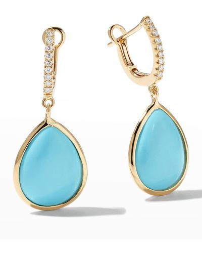 Frederic Sage Yellow Gold Small Pear-shaped Luna Turquoise Earrings With Diamonds - Blue