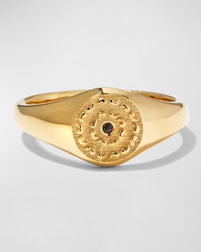 Marco Dal Maso Yellow Gold Icon Signet Ring With Single Black Diamond - Metallic