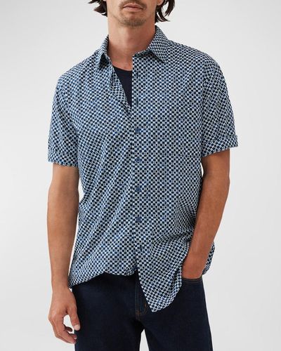 Rodd & Gunn Yates Point Geometric-Print Short-Sleeve Shirt - Blue