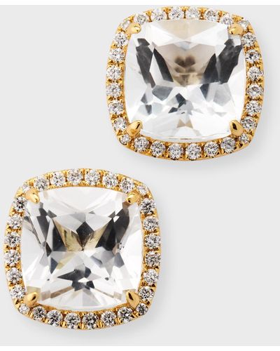 Frederic Sage White Topaz Stud Earrings With Diamond Halo - Metallic