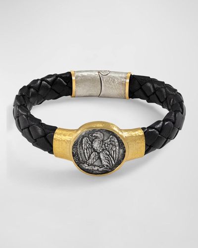 Jorge Adeler Seleucis Eagle Coin Braided Leather Bracelet - Black