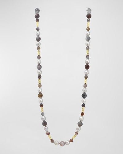 Armenta 18k Yellow Gold Necklace With Botswana Agate And Pearls - White