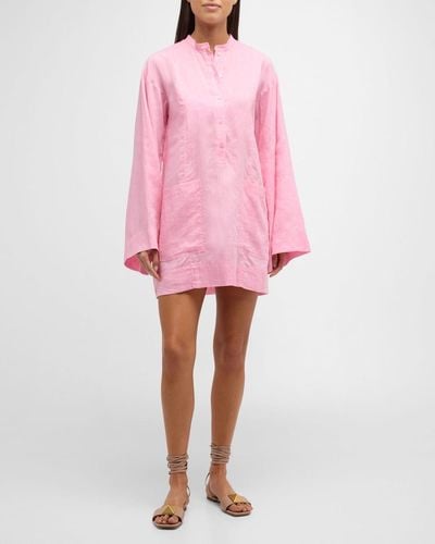 Bondi Born Leiden Linen Tunic Mini Dress - Pink