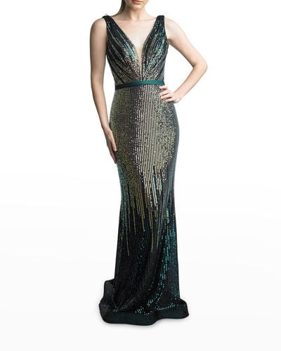 Basix Black Label Sleeveless Ombre Sequin Gown - Green