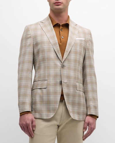 BOSS Wool Check Two-Button Sport Coat - Natural