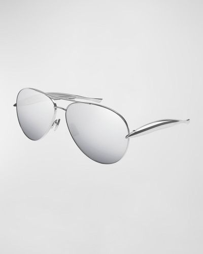Bottega Veneta Curved Metal Aviator Sunglasses - Metallic
