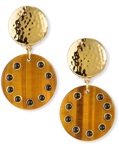 Nest Tigers Eye Studded Clip Earrings - Metallic