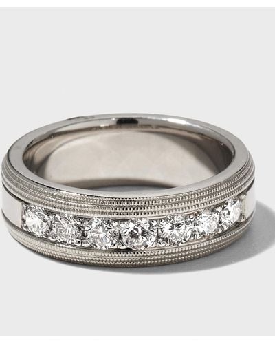 Neiman Marcus 18k White Gold Round 7-diamond Ring, Size 10 - Gray